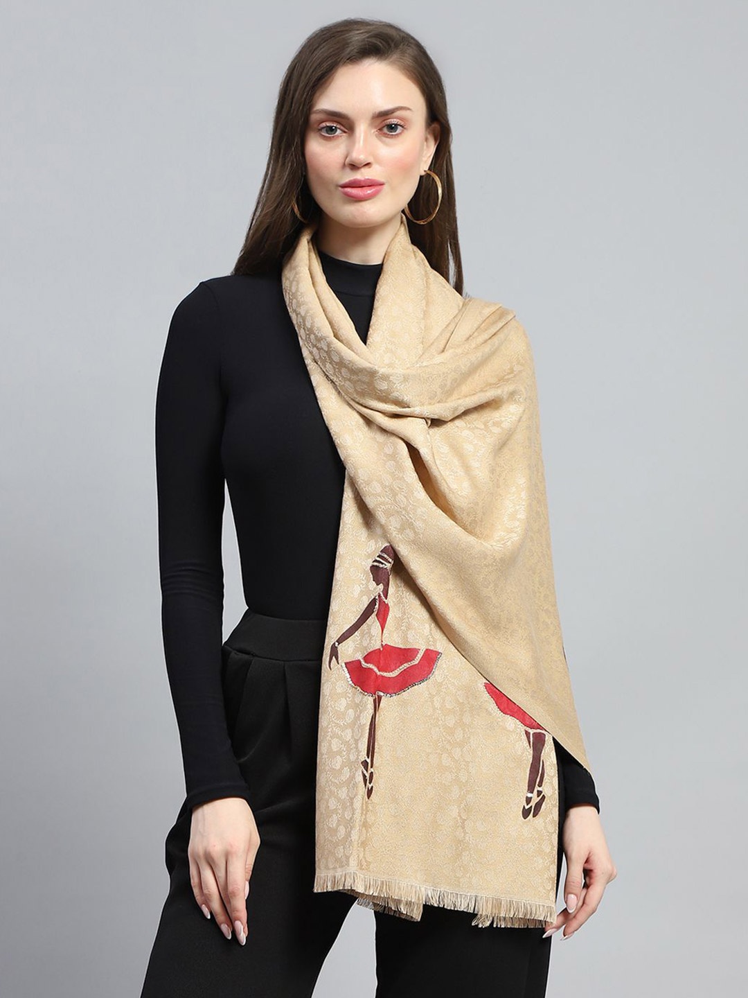 

Monte Carlo Women Woven Design Stole, Beige