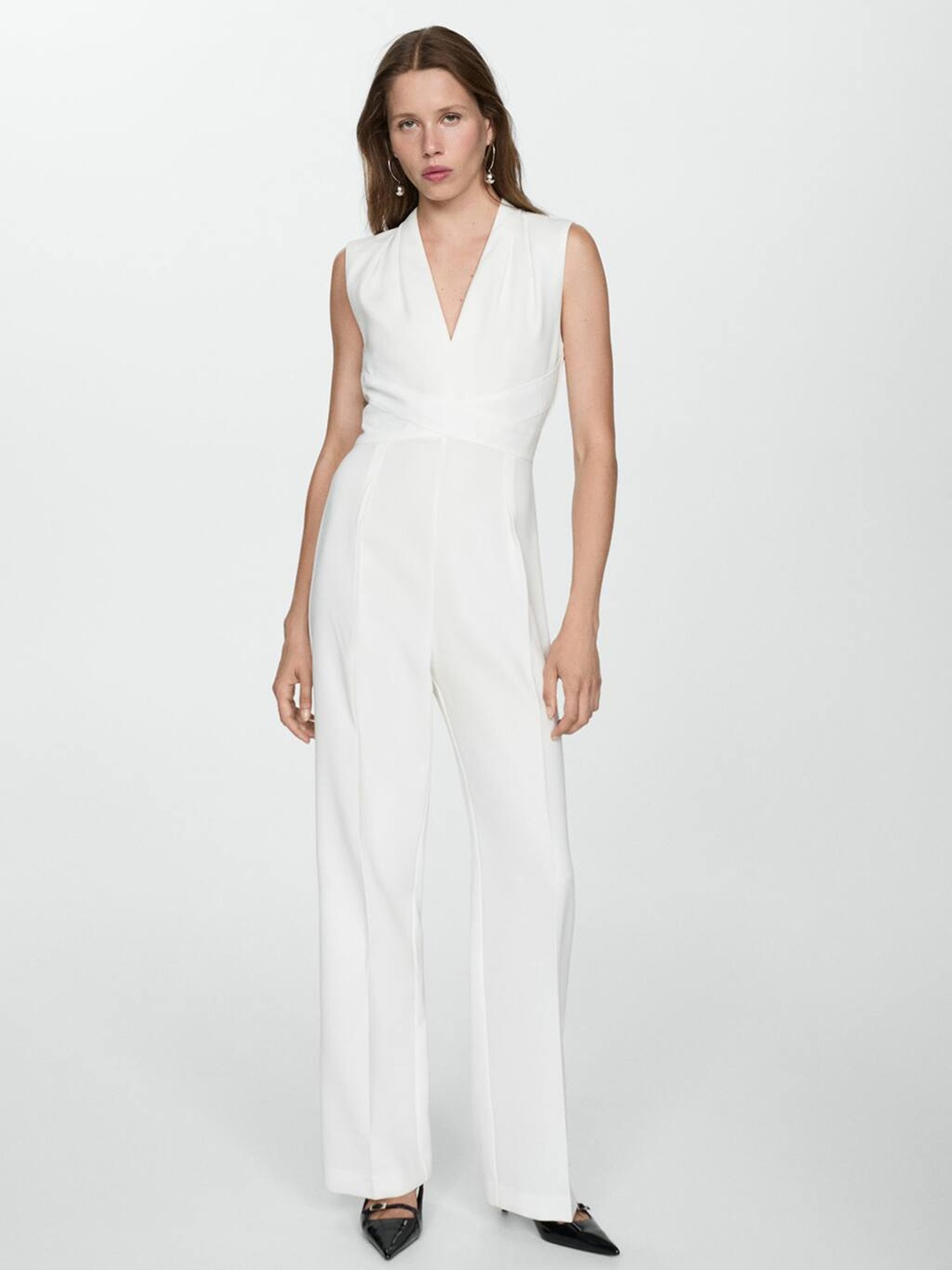 

MANGO V-Neck Sleeveless Basic Jumpsuit, White