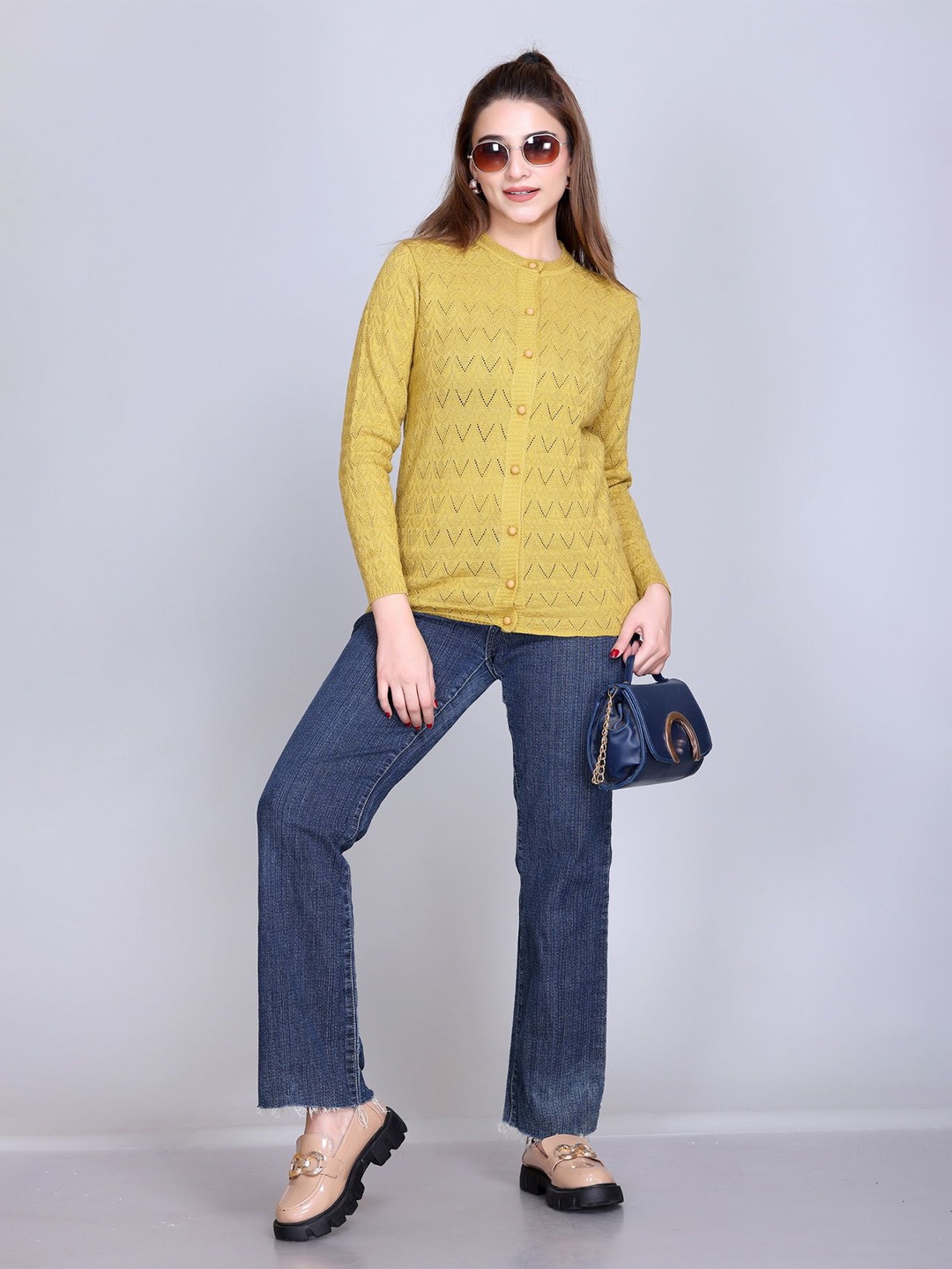 

Winter Wonders Women Self Design Woollen Cardigan, Yellow