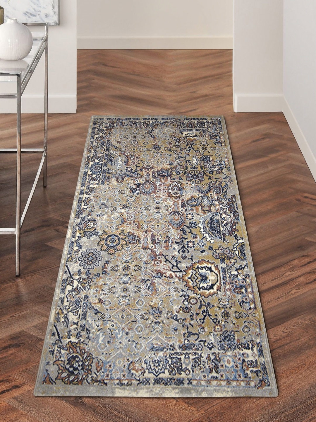 

OBSESSIONS Grey & White Ethnic Motifs Printed Bedside Floor Runner