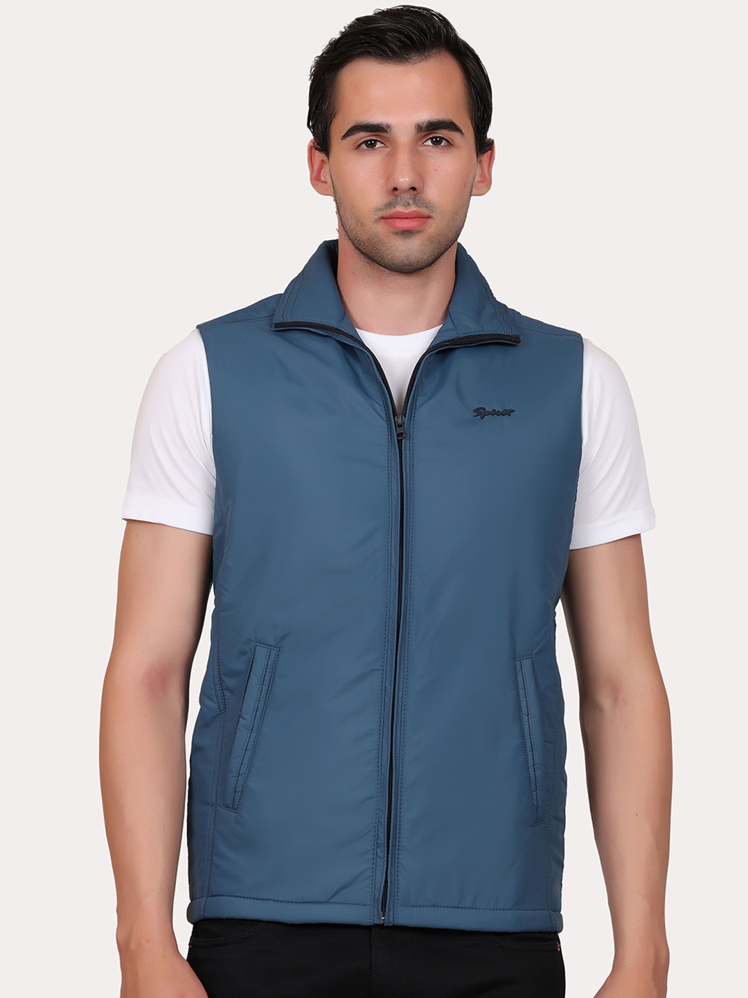 

Spirit Men Mock Collar Solid Casual Tailored Jacket, Teal