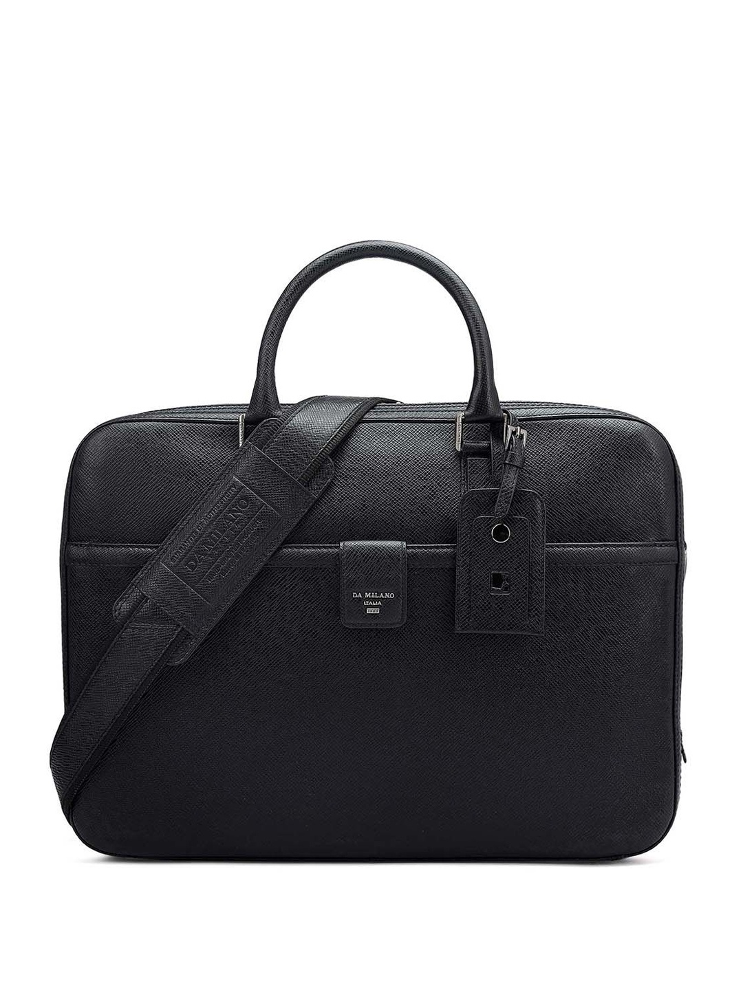 

Da Milano Unisex Textured Leather Laptop Bag, Black