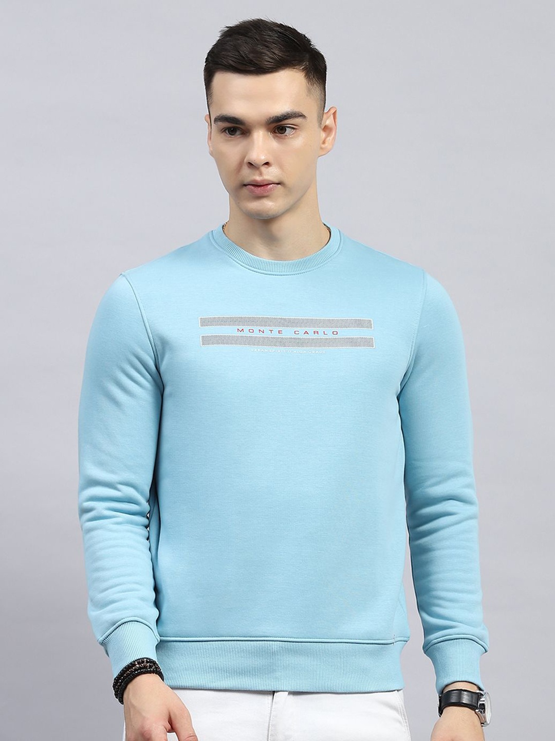 

Monte Carlo Men Printed Round Neck Cotton Pullover Sweatshirt, Blue