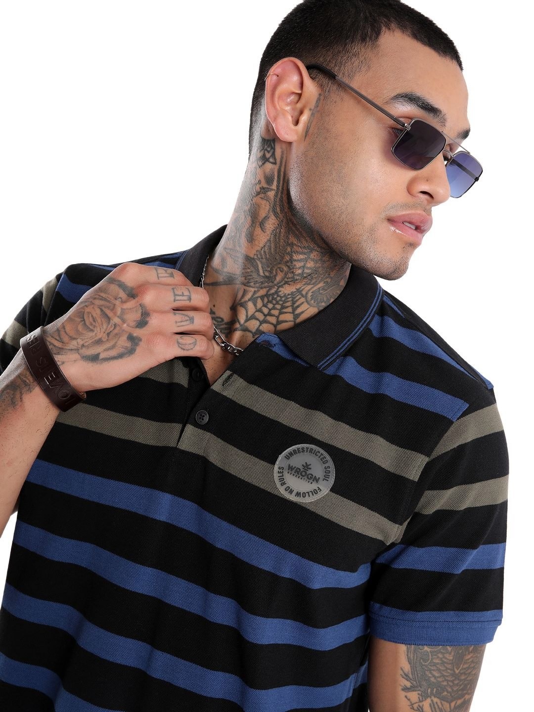 

WROGN Men Striped Polo Collar Cotton Slim Fit T-shirt, Black