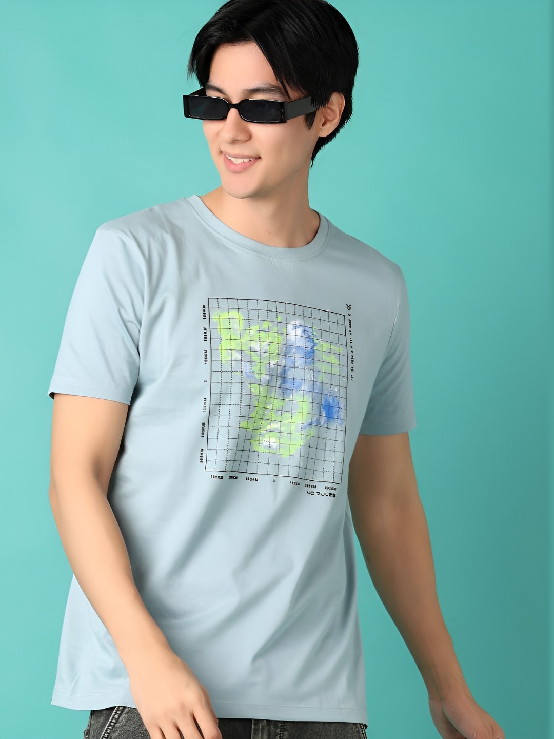 

V-Mart Men Graphic Printed Round Neck Cotton T-shirt, Blue