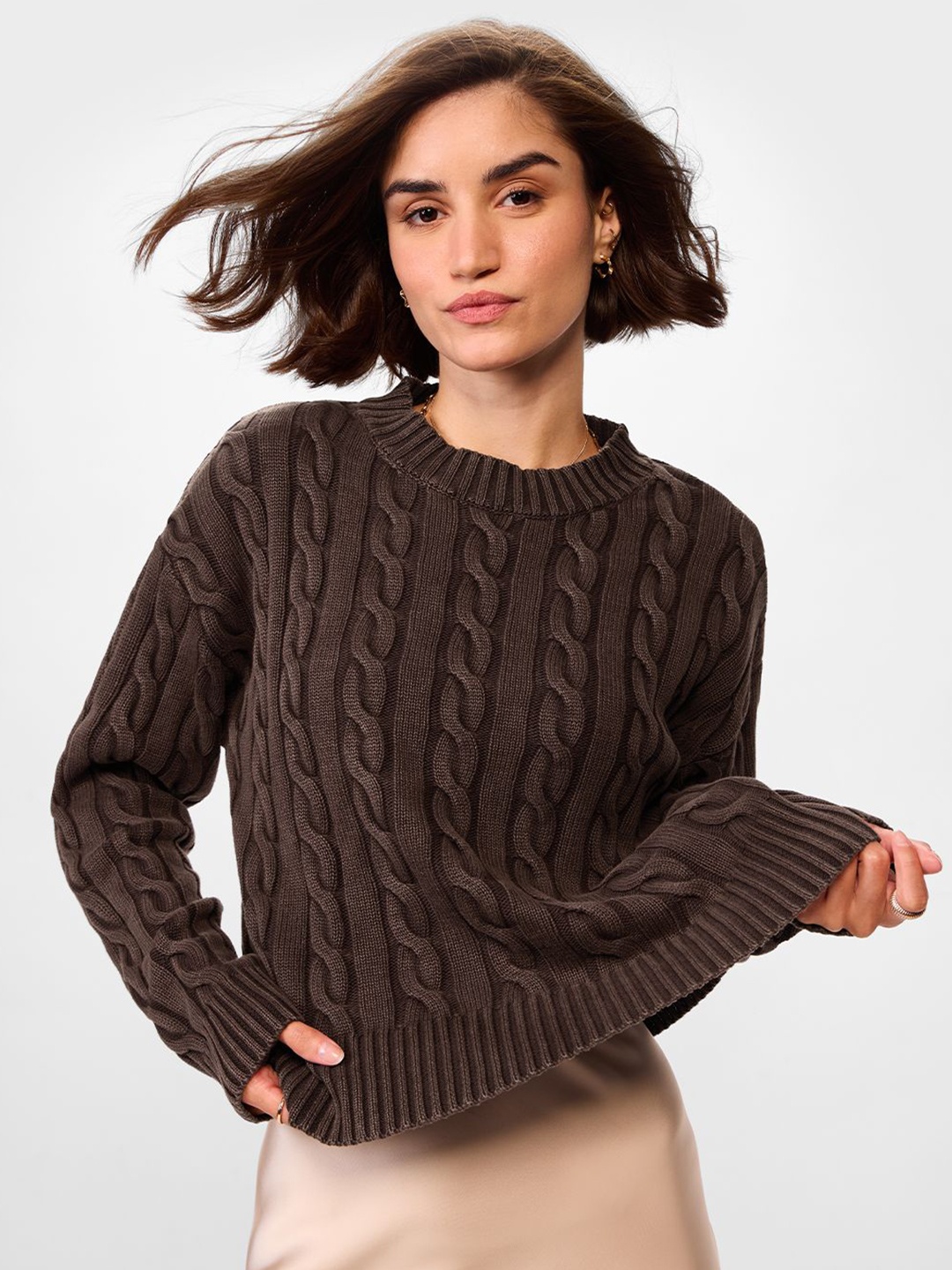 

The Souled Store Women Cable Knit Pullover Sweater, Brown