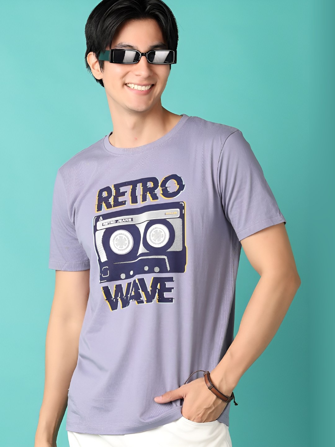

V-Mart Men Typography Printed Round Neck Cotton T-shirt, Lavender