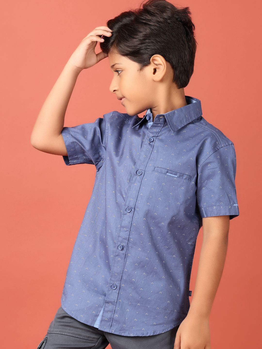 

V-Mart Boys Spread Collar Micro Ditsy Printed Cotton Casual Shirt, Blue