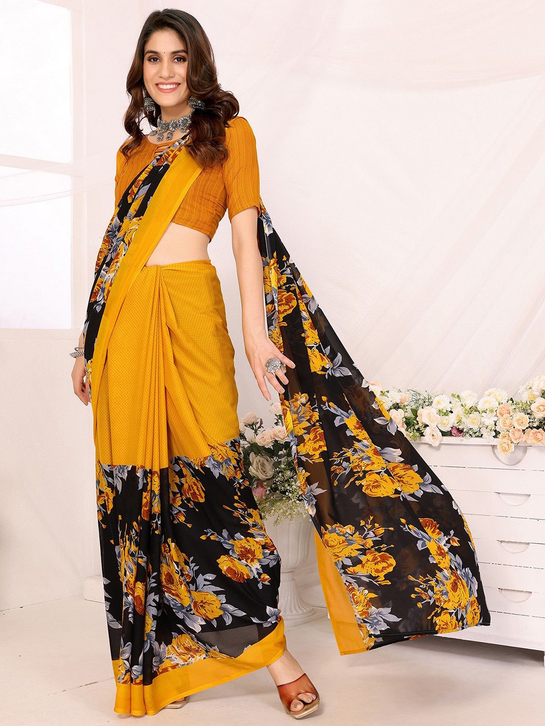 

KALINI Women Leheriya Designer Leheriya Saree, Yellow