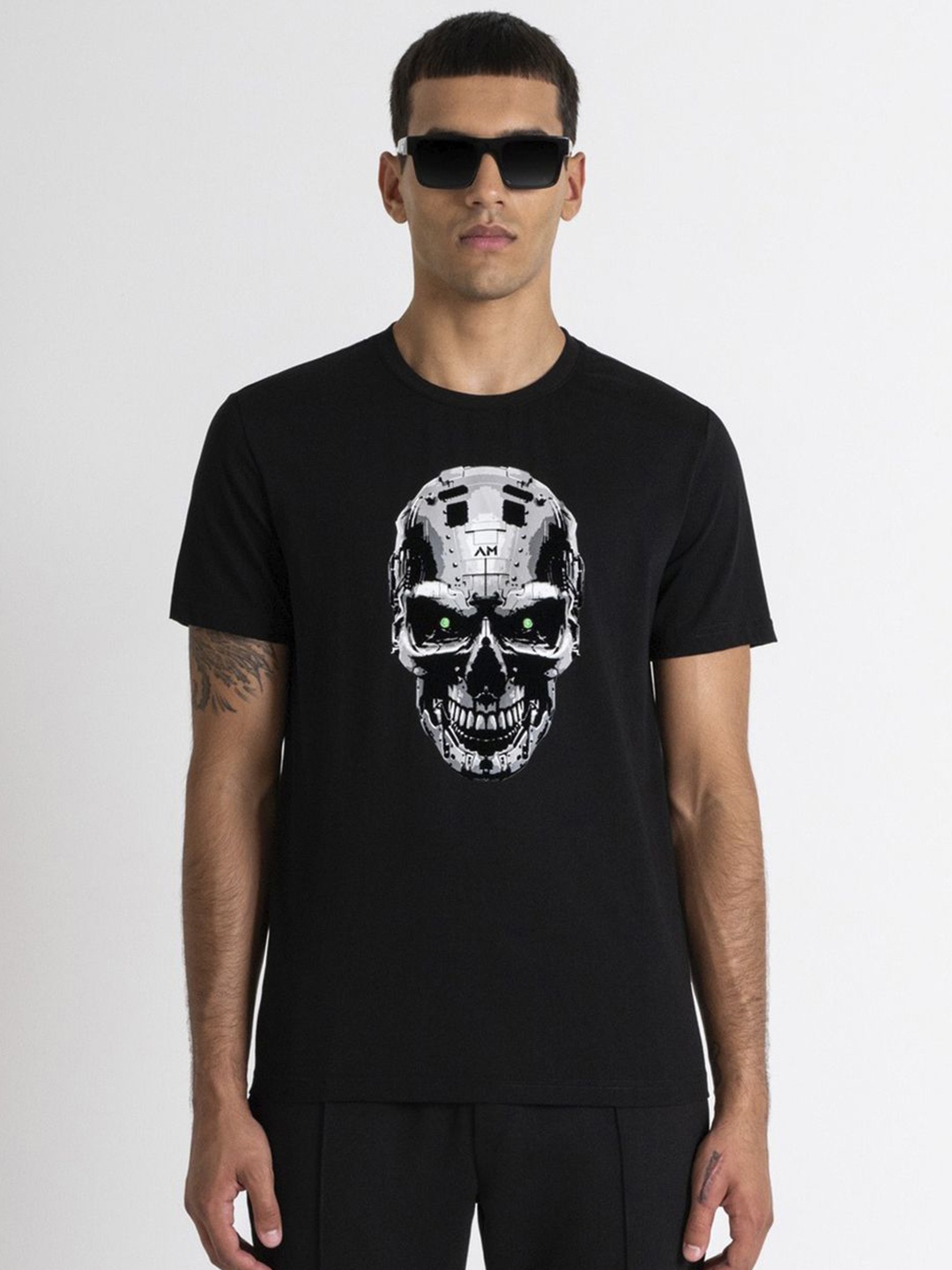 

Antony Morato Men Graphic Printed Round Neck Cotton Slim Fit T-shirt, Black