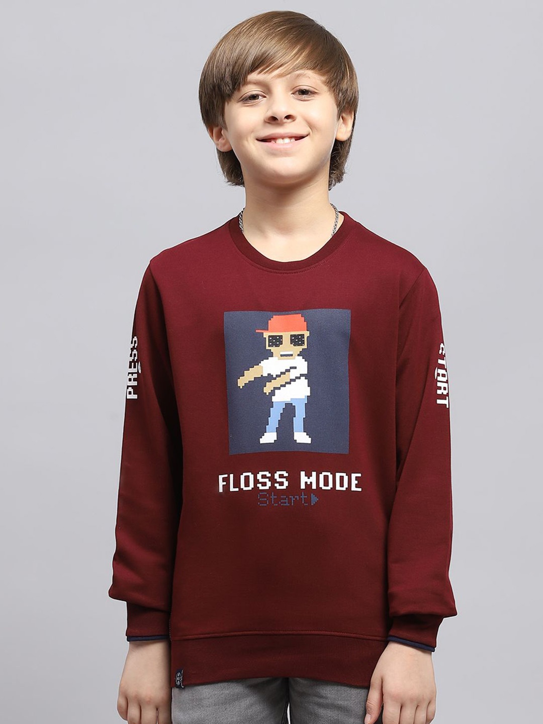 

Monte Carlo Boys Printed Casual Cotton Sweatshirt, Maroon