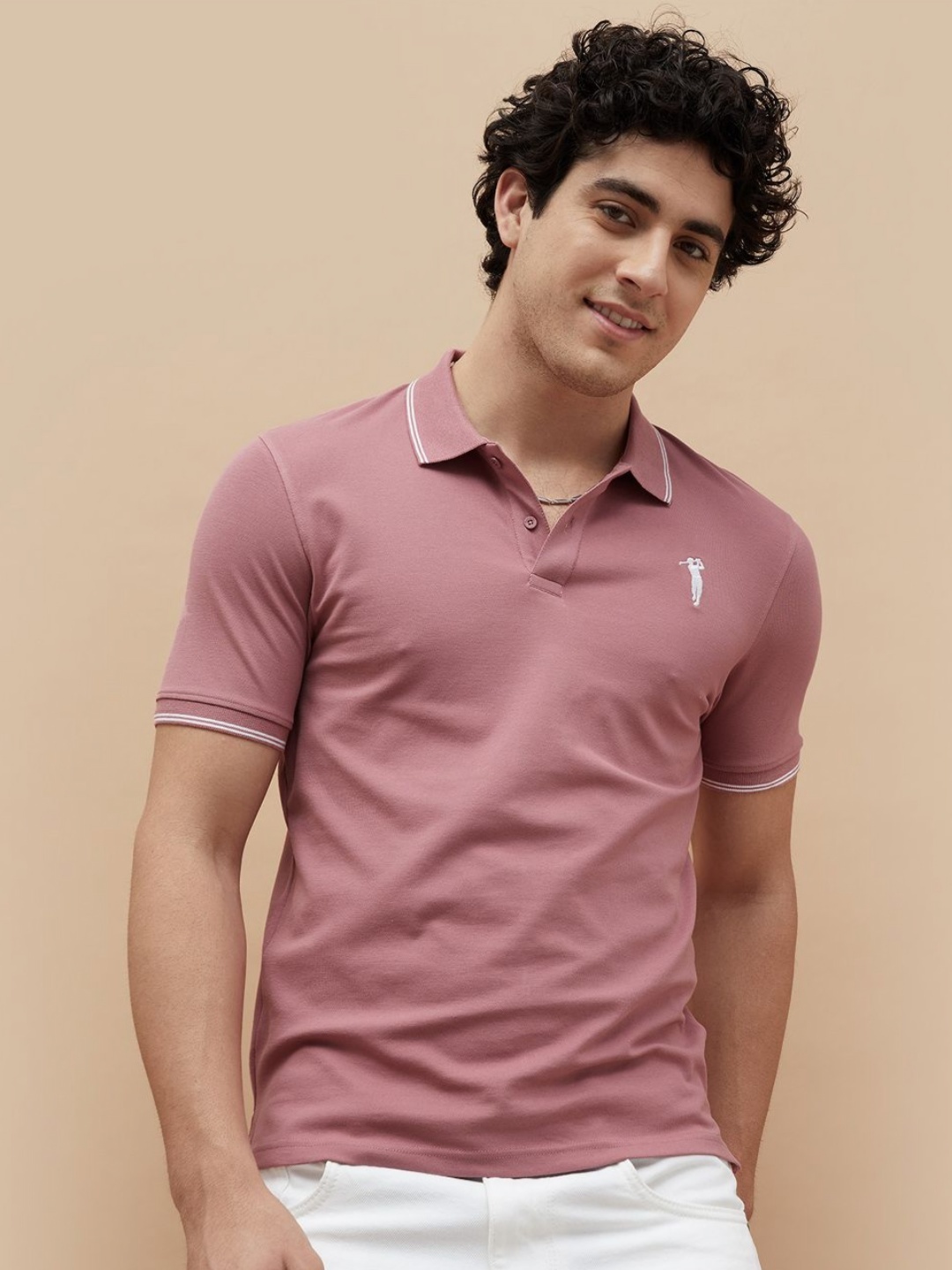 

Bossini Men Solid Polo Collar Cotton T-shirt, Pink