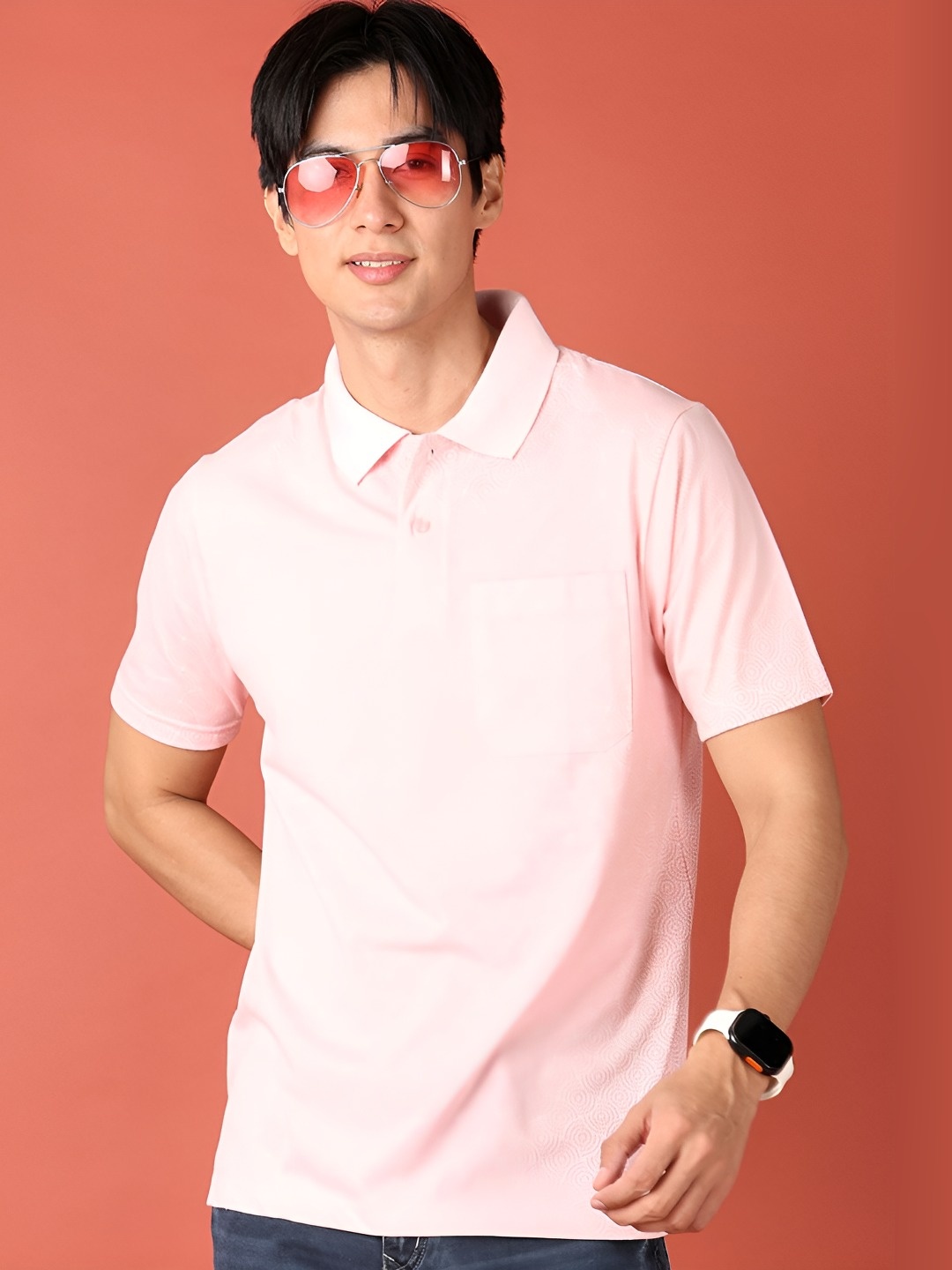 

V-Mart Men Solid Polo Collar Slim Fit T-shirt, Pink