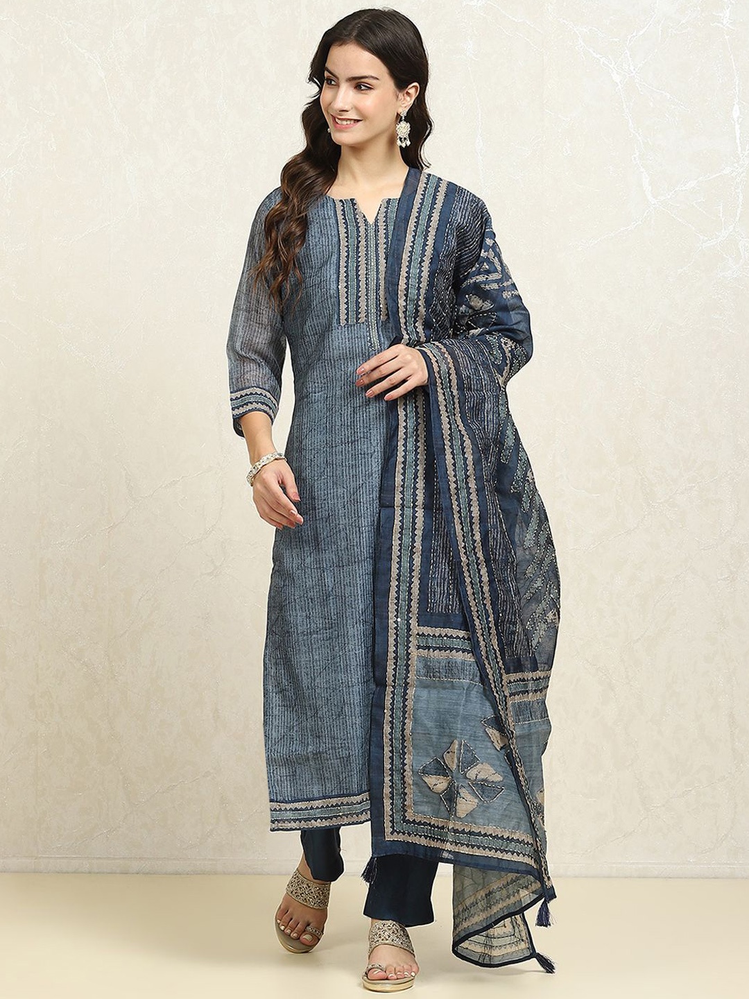 

Biba Abstract Printed Unstitched Dress Material, Blue