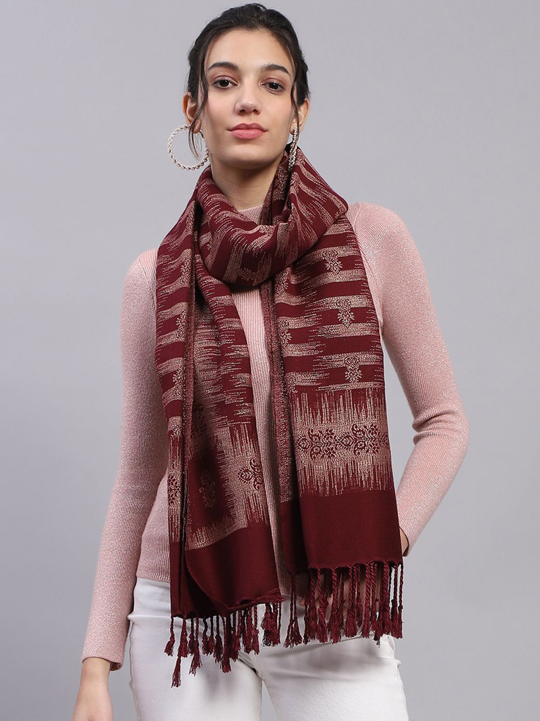 

Monte Carlo Women Woven Design Stole, Maroon