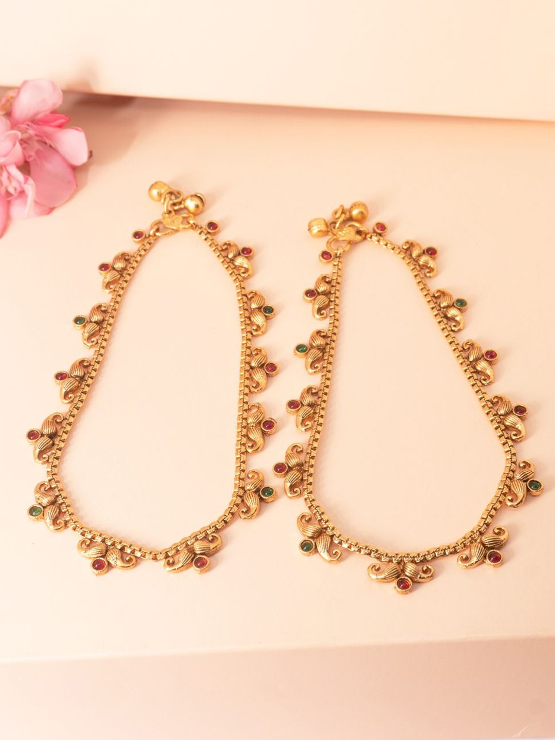 

Niscka 24K Gold-Plated Cubic Zirconia Stone Studded Anklets