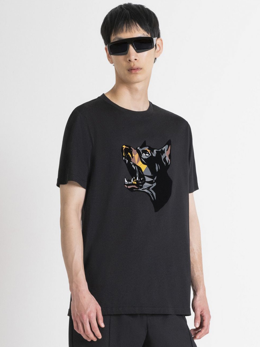 

Antony Morato Men Animal Printed Round Neck Cotton T-shirt, Black