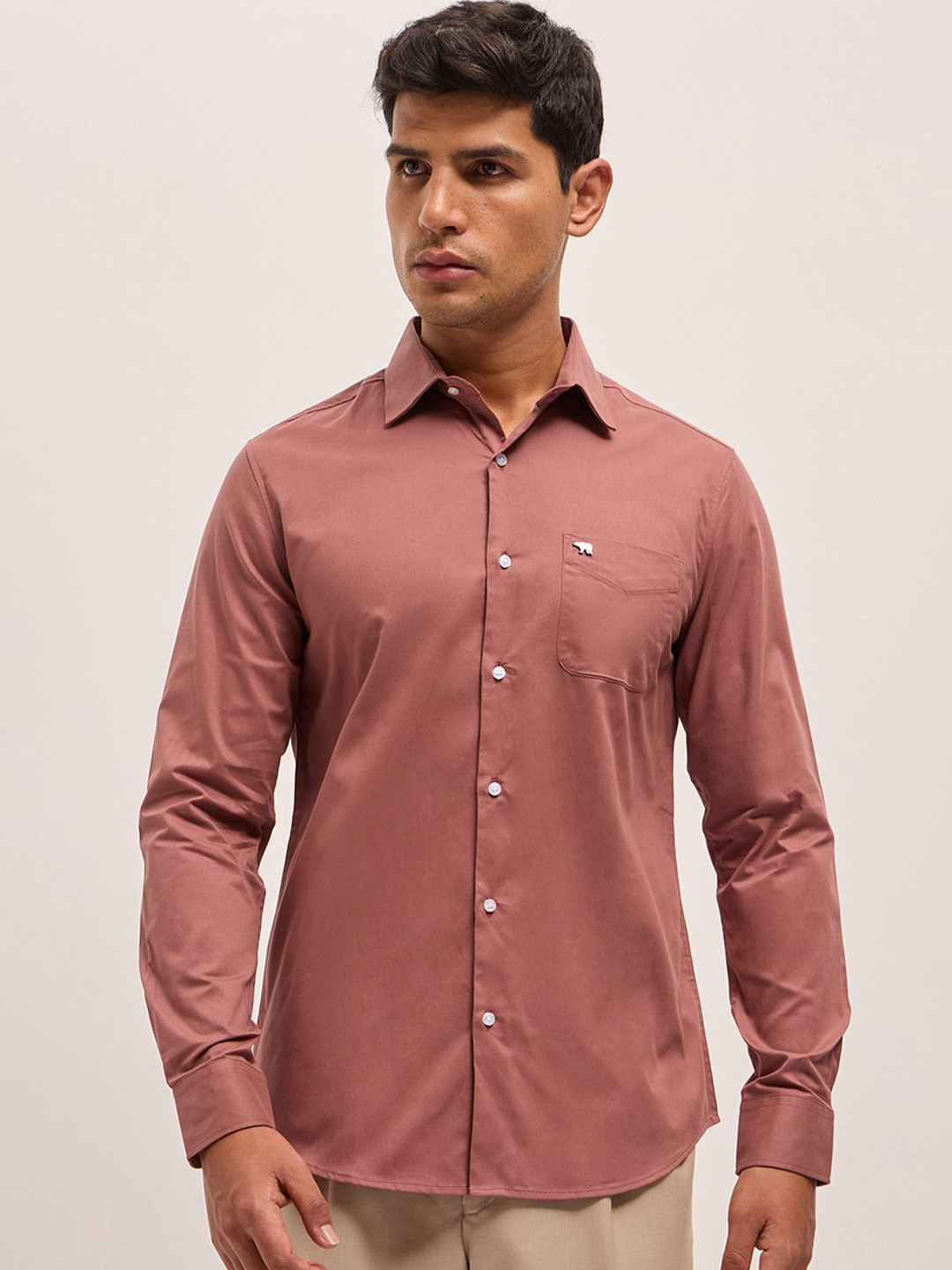 

THE BEAR HOUSE Men Tailored Fit Opaque Formal Shirt, Olive