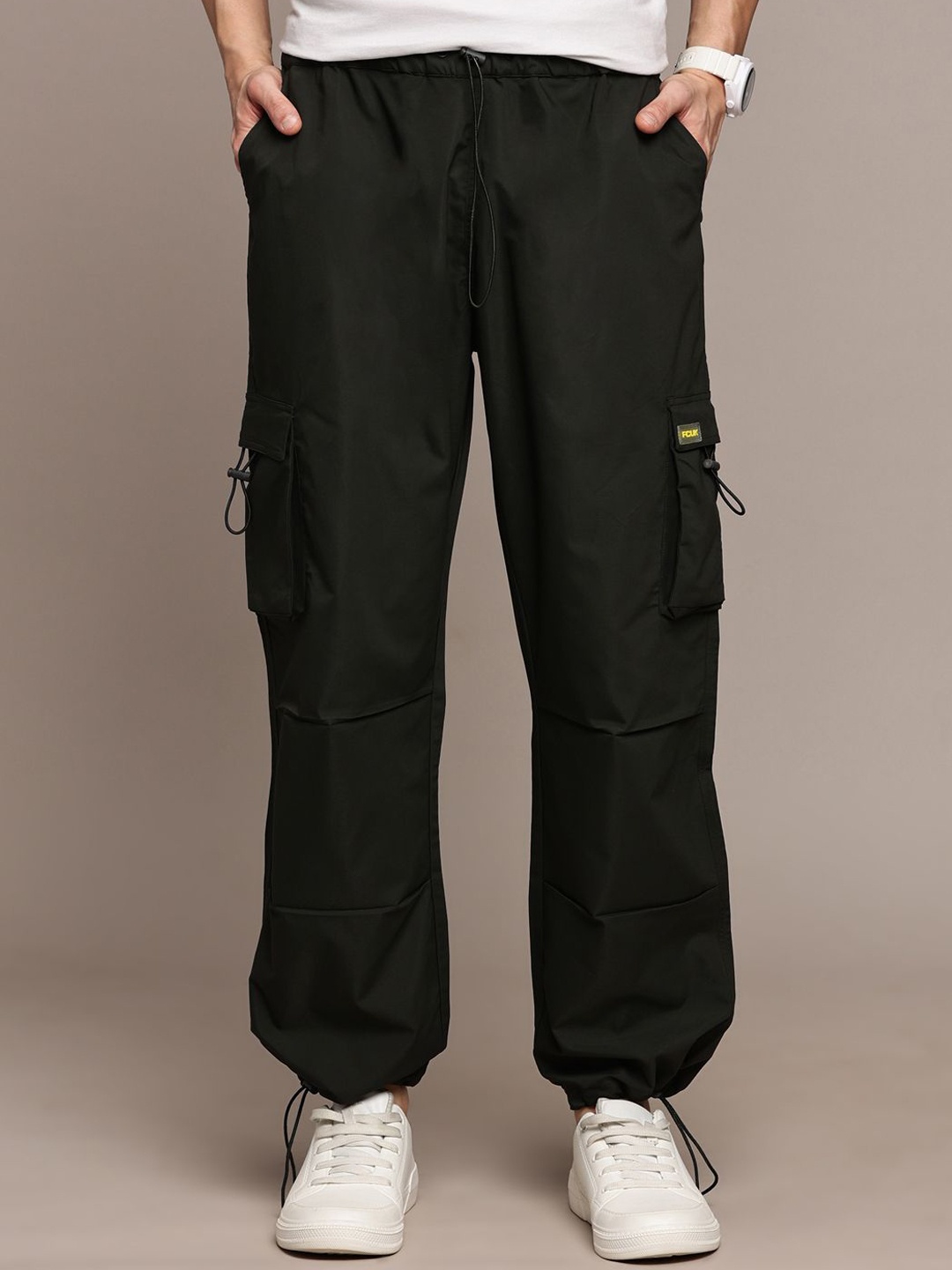 

FCUK Men Relaxed Loose Fit Mid-Rise Cargos Trousers, Black