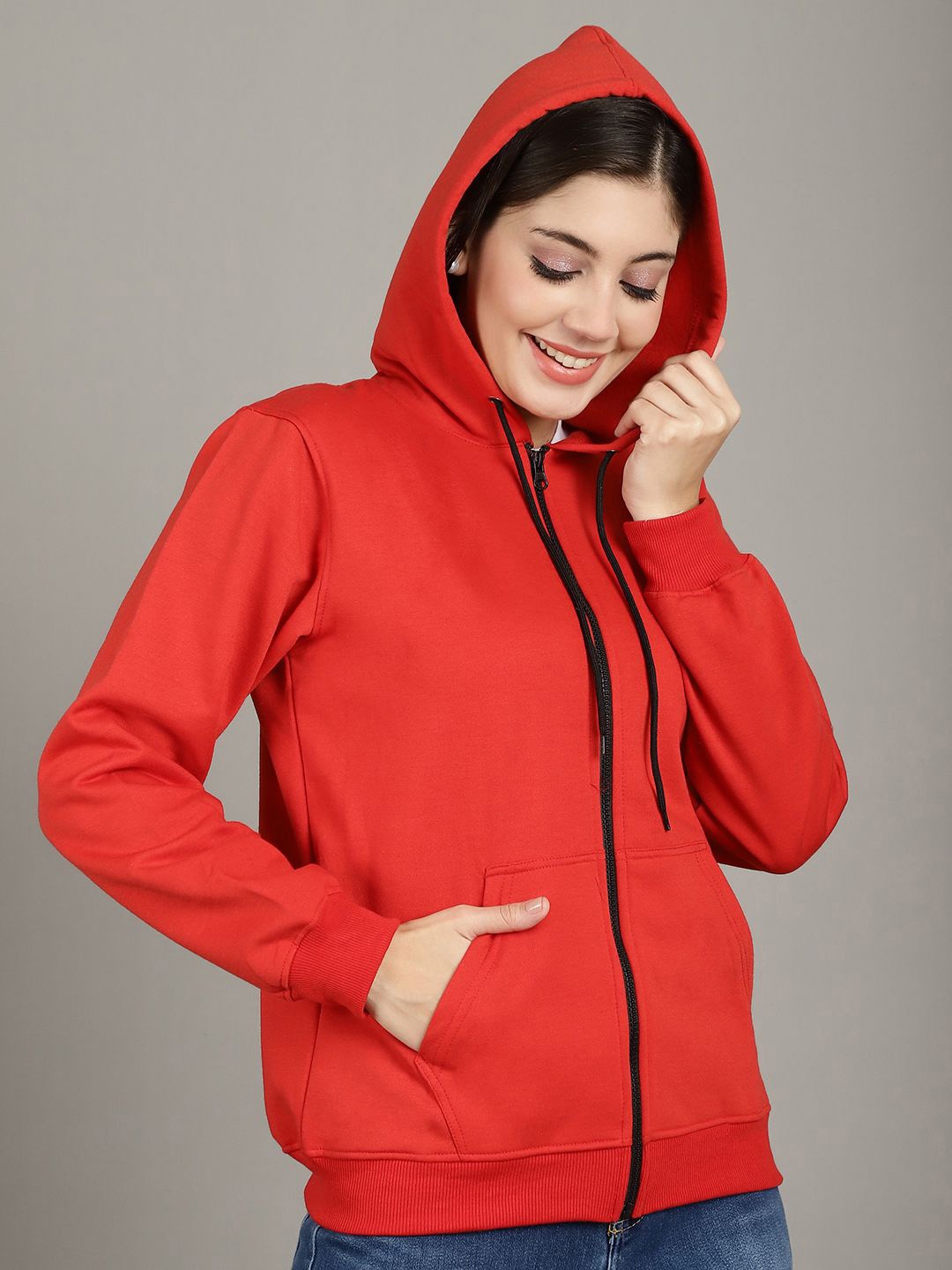 

GRACIT Women Hooded Long Sleeves Sweatshirt, Red