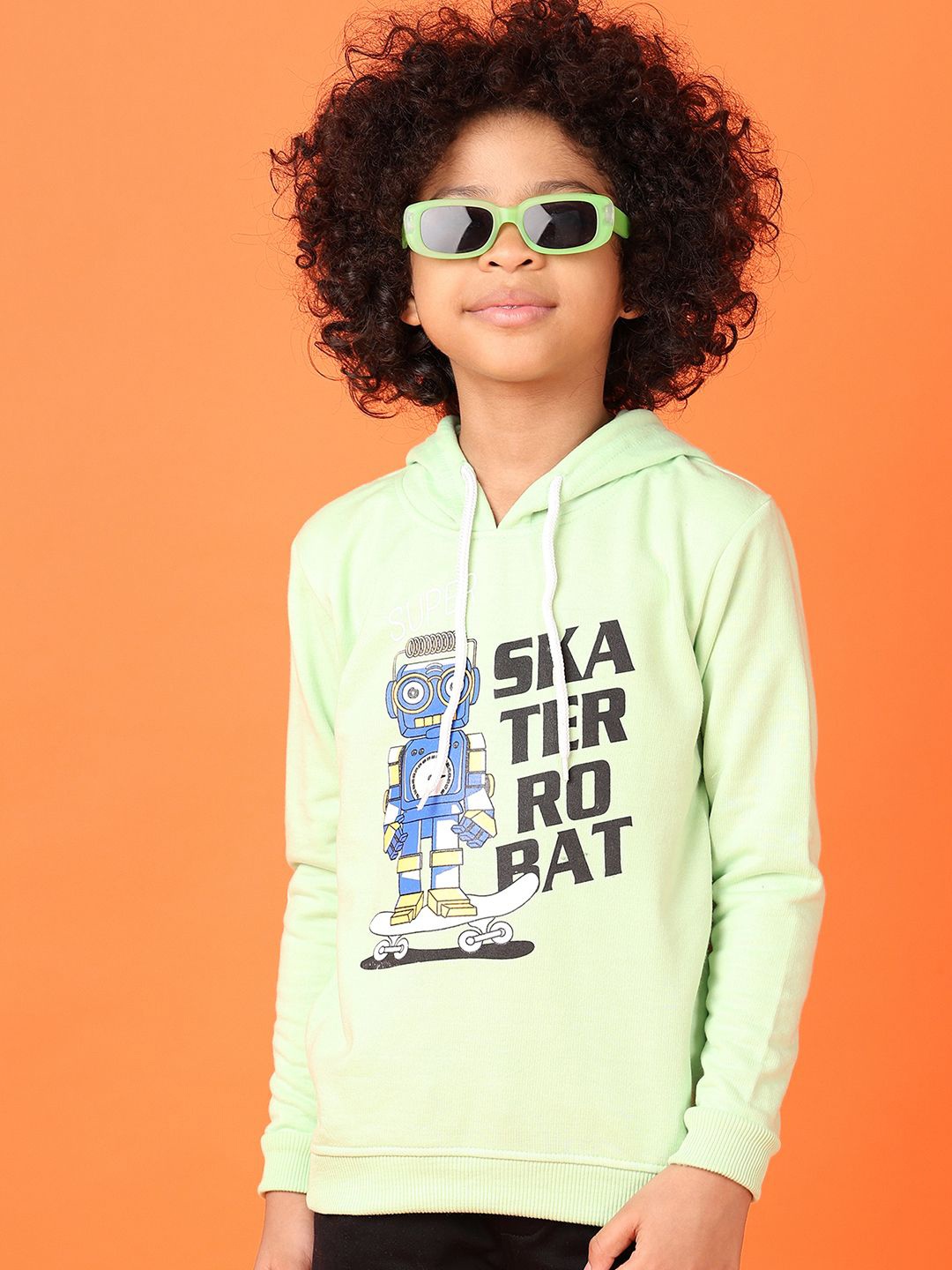 

V-Mart Boys Graphic Printed Hooded Sweatshirt, Green