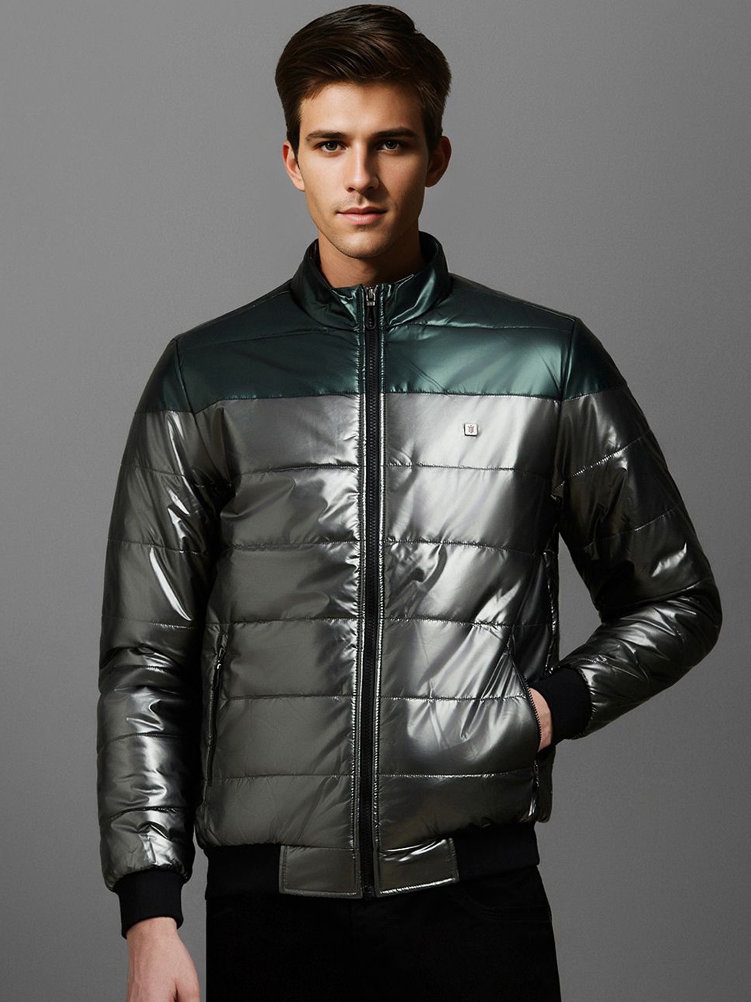 

Louis Philippe Sport Men Colourblocked Puffer Jacket, Grey