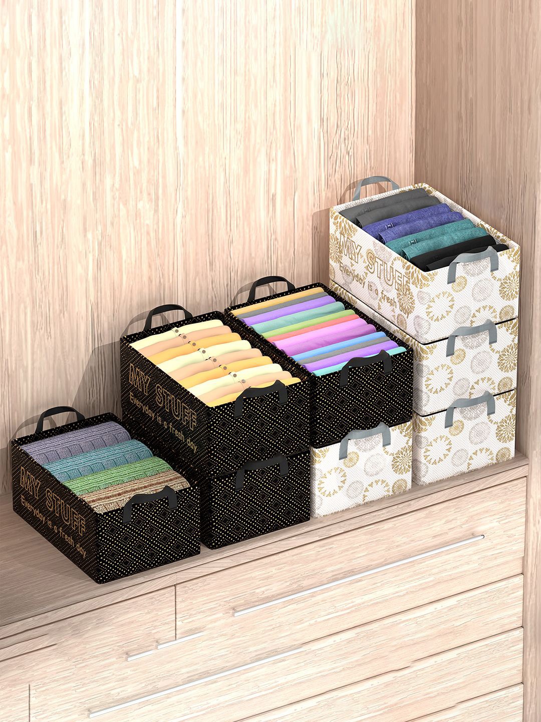 

Kuber Industries Black 8 Pieces Printed Foldable Drawer Organisers