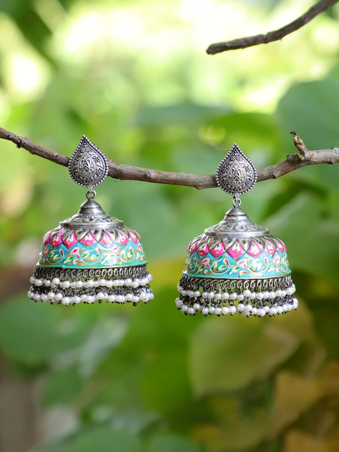 

FIROZA Silver-Plated Dome Shaped Jhumkas