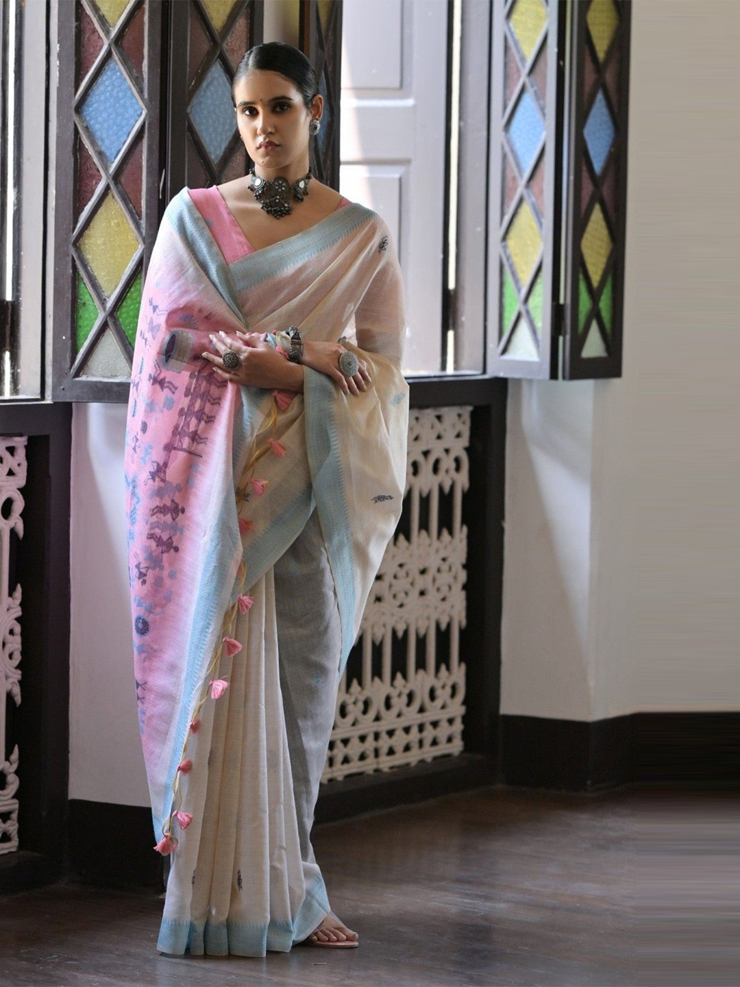 

MySilkLove Woven Design Zari Pure Cotton Saree, White