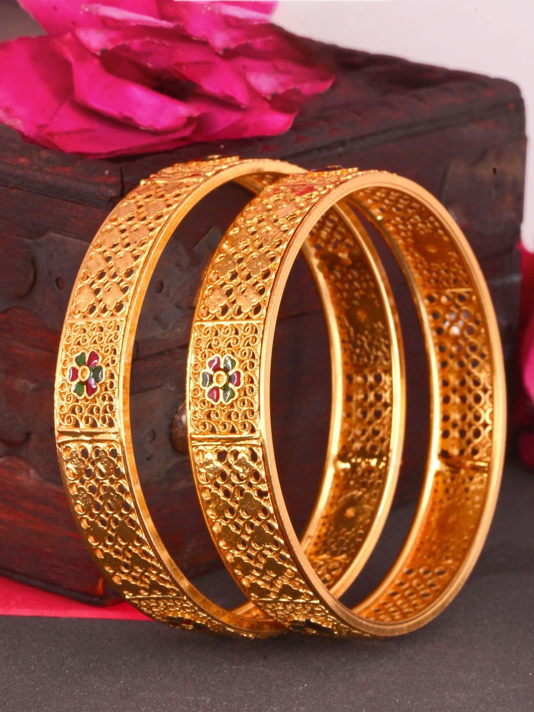 

Vighnaharta Set Of 2 Gold-Plated Stone -Studded Bangles