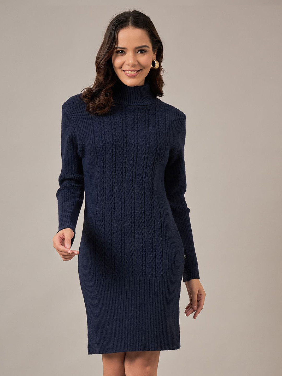 

The Roadster Lifestyle Co Women Self-Designed Bodycon Winter Dress, Navy blue