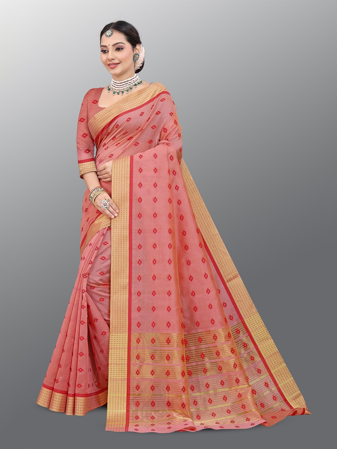 

THE52 Ethnic Motifs Printed Zari Pure Silk Saree, Pink