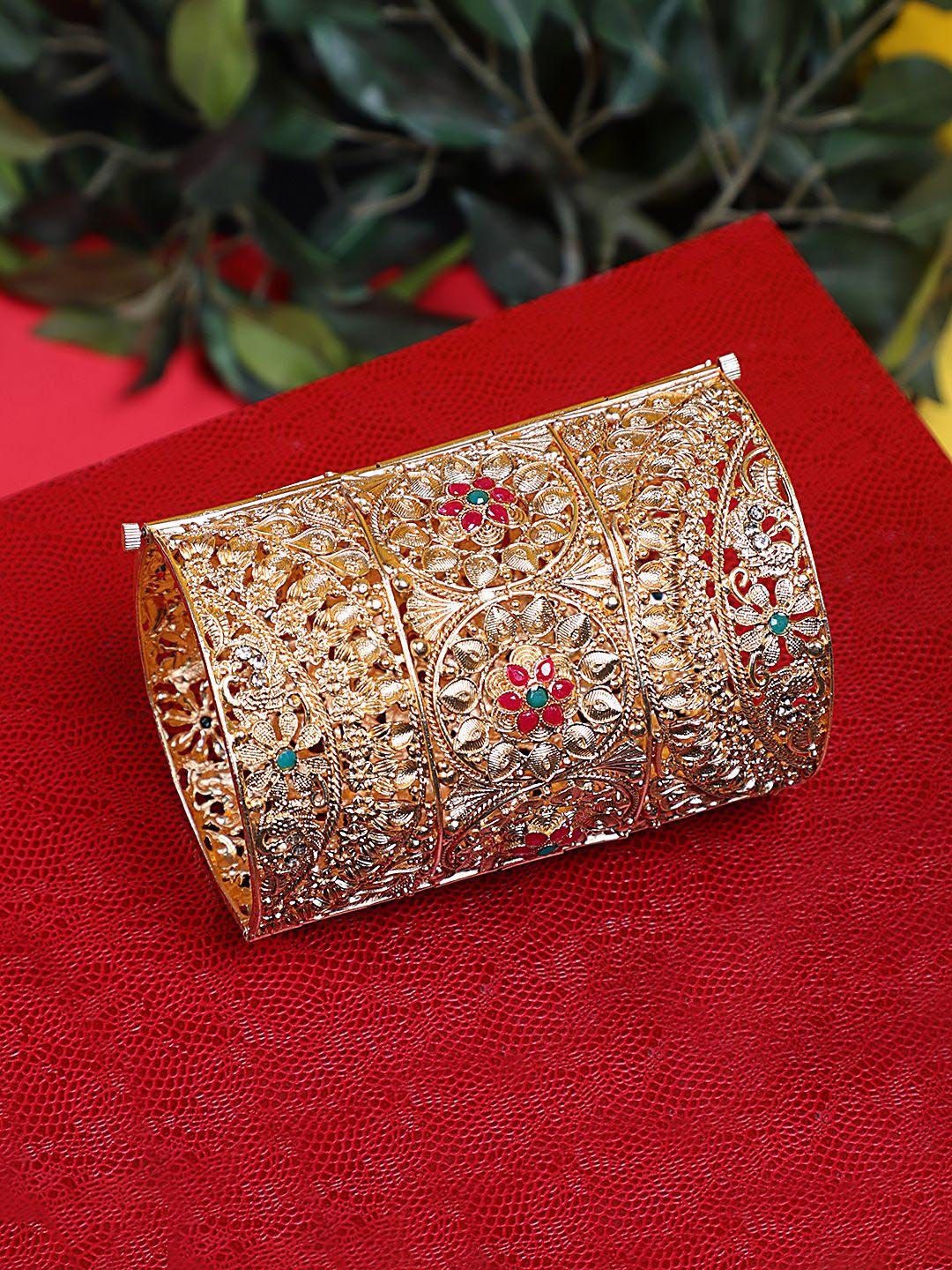 

FIROZA Gold-Plated Stone Studded & Beaded Bangle