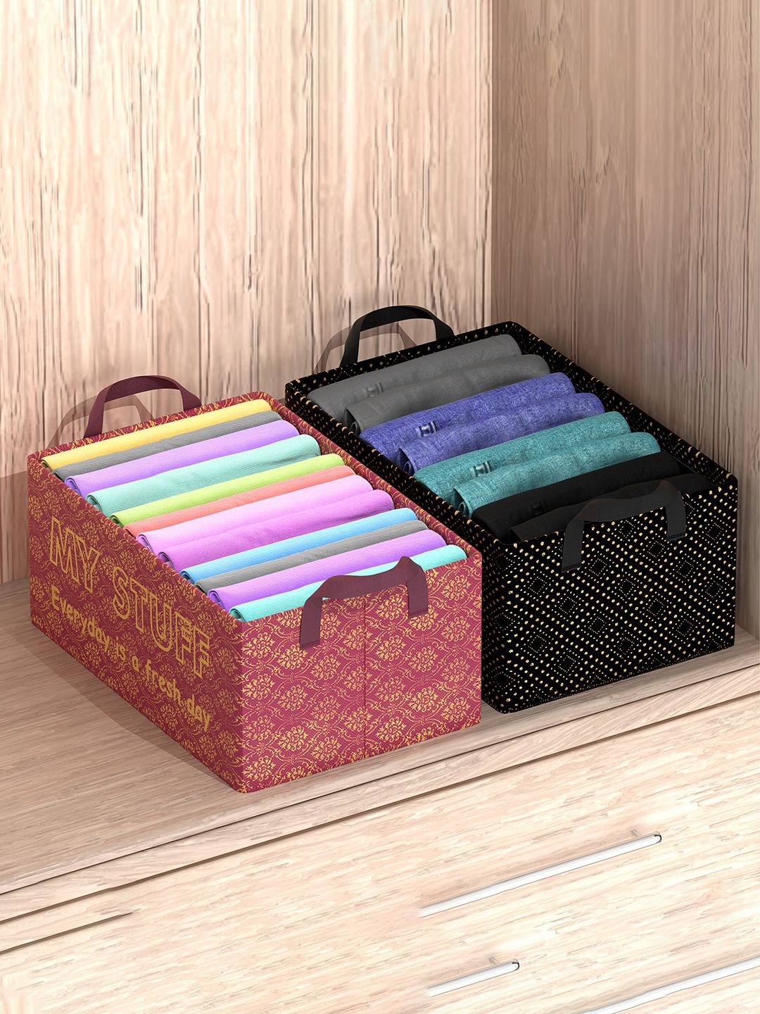 

Kuber Industries Maroon 2 Pieces Printed Foldable Drawer Organisers