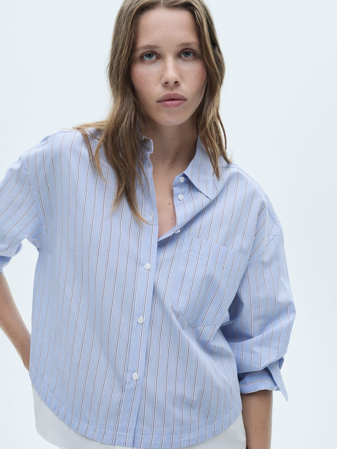 

MANGO Women Striped Casual Shirt, Blue