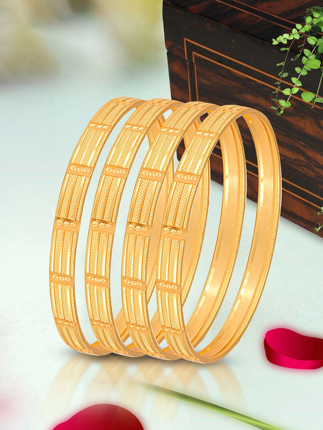 

Vighnaharta Set Of 4 Gold Plated Textured Bangles