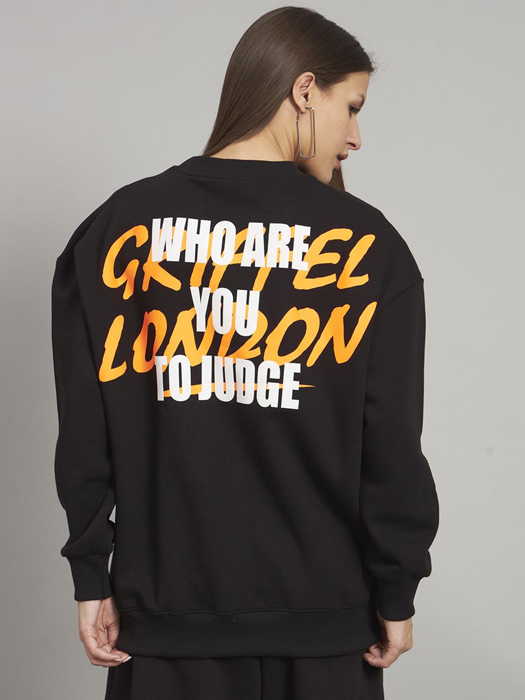 

GRIFFEL Women Typography Printed Sweatshirt, Black