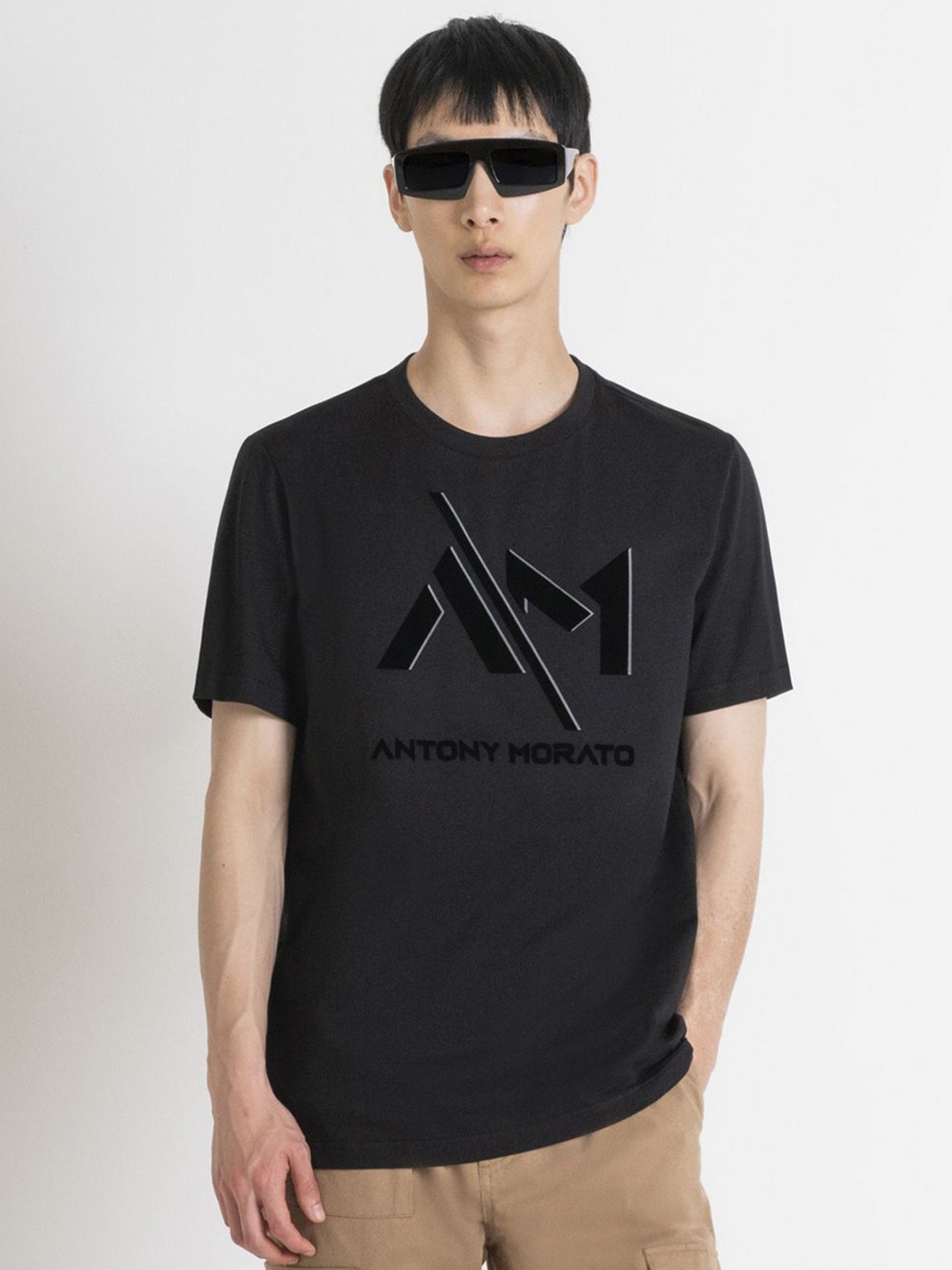 

Antony Morato Men Graphic Printed Round Neck Cotton T-shirt, Black