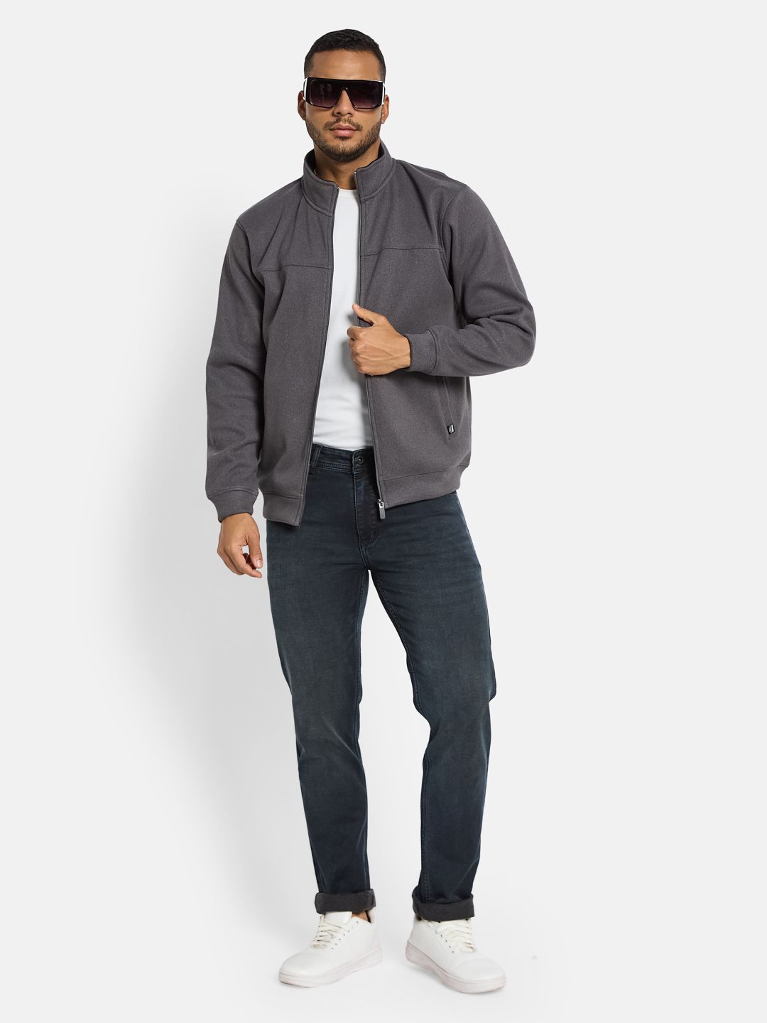 

Octave Men Front-Open Mock Collar Casual Sweatshirt, Grey