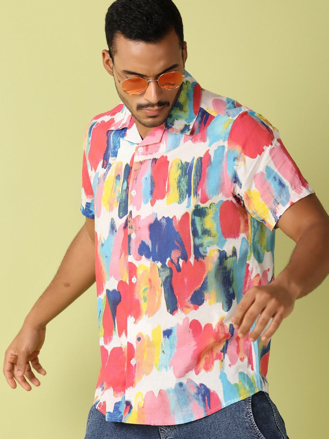 

V-Mart Men Spread Collar Abstract Printed Cotton Casual Shirt, Pink