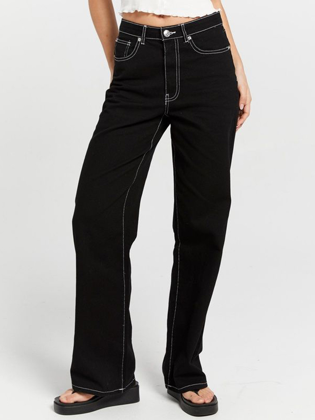 

Perfect Outlet Women Straight Fit Mid-Rise Stretchable Jeans, Black