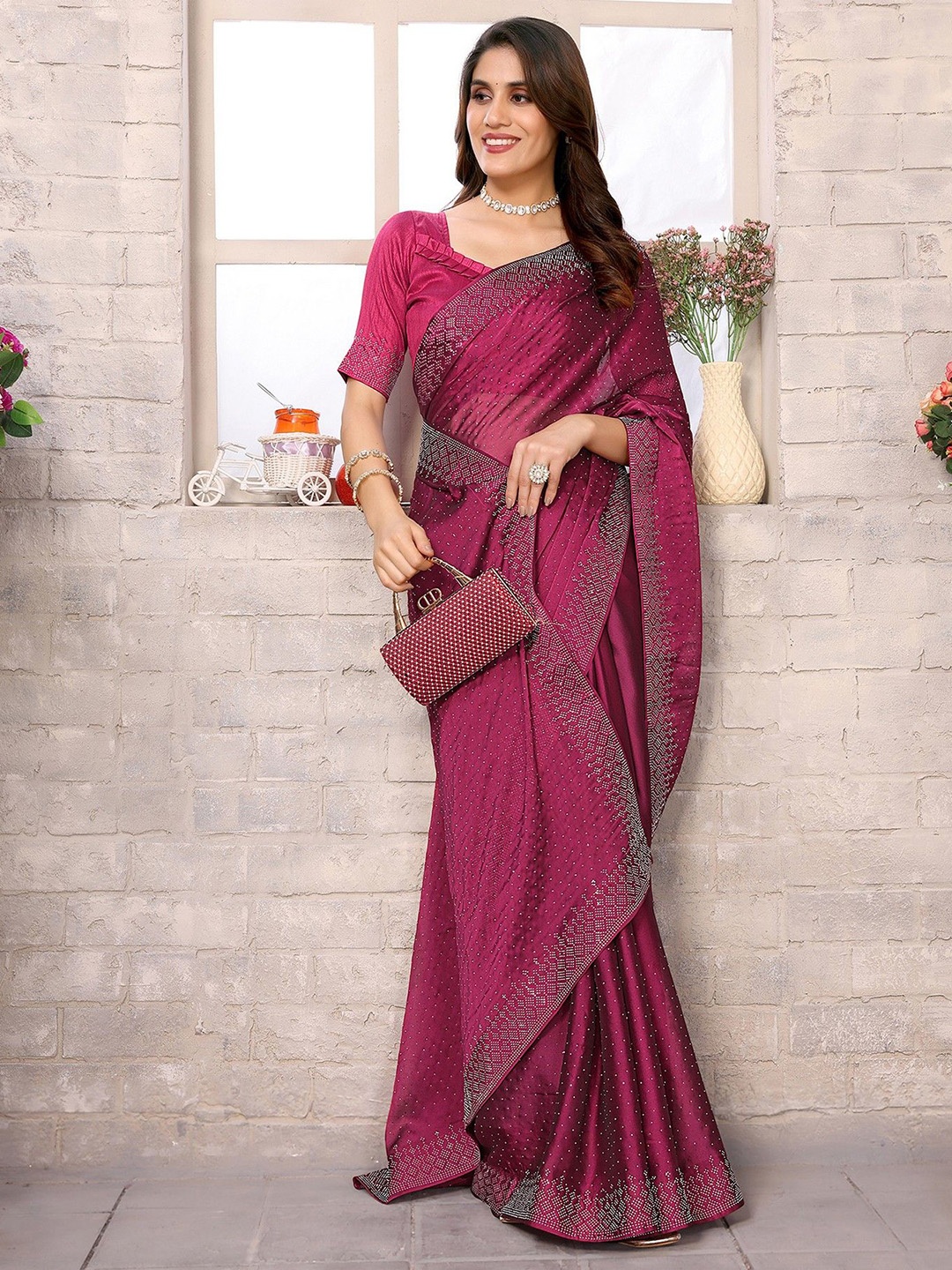 

KALINI Traditional Leheriya Embellished Designer Saree, Pink