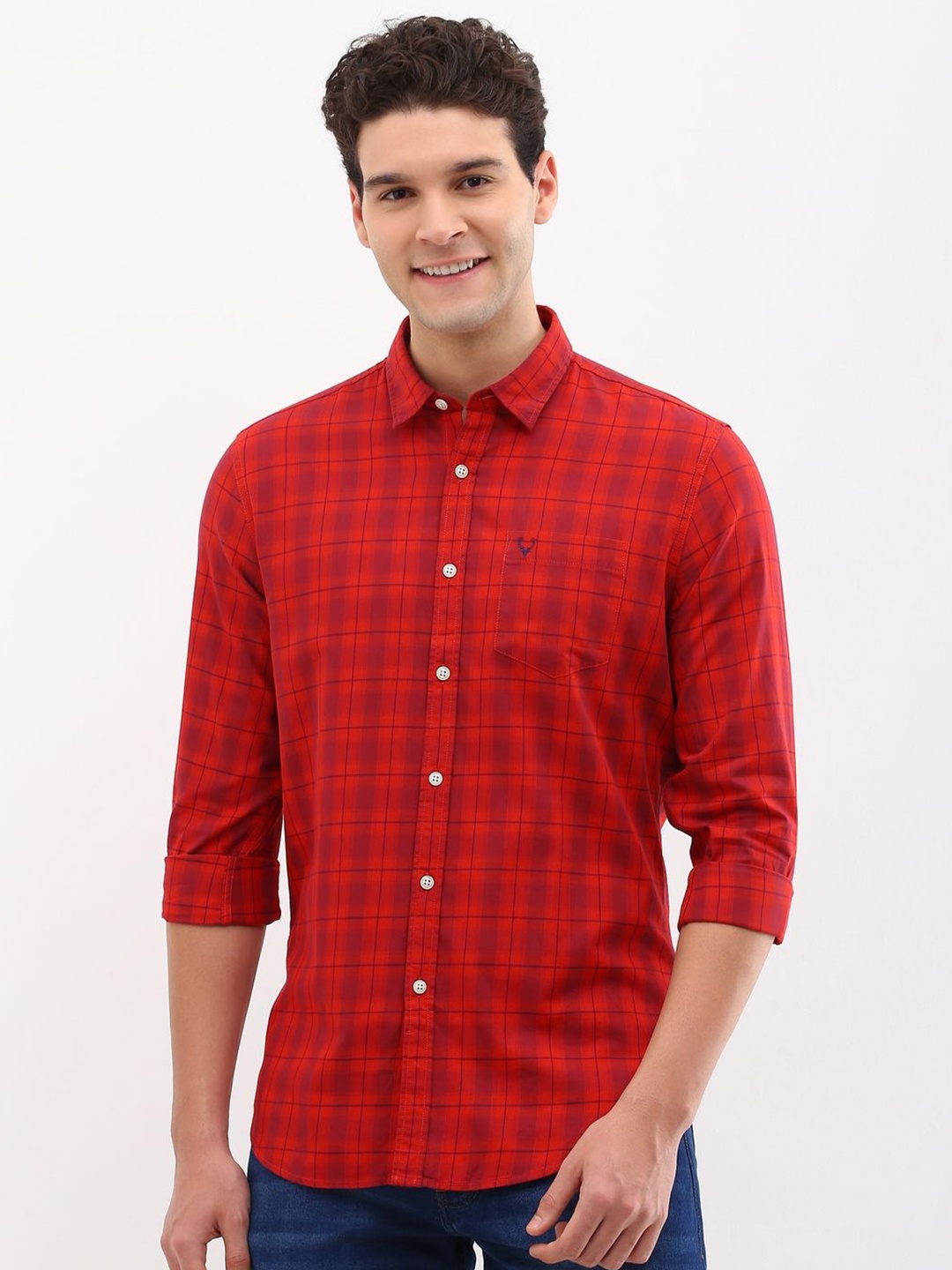 

Allen Solly Men Custom Spread Collar Tartan Checked Cotton Casual Shirt, Red