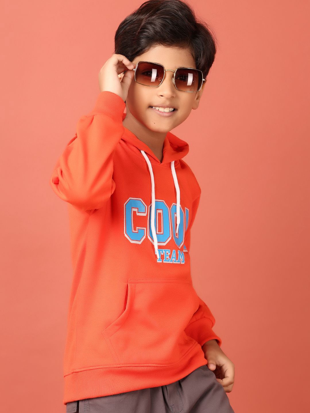 

V-Mart Boys Printed Hooded Pullover Sweatshirt, Rust