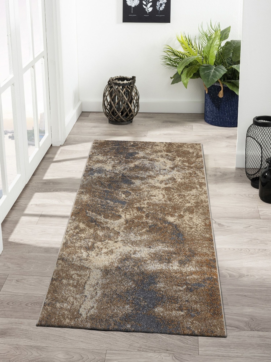 

OBSESSIONS Brown & Beige Abstract Printed Anti-Static Bedside Floor Runner