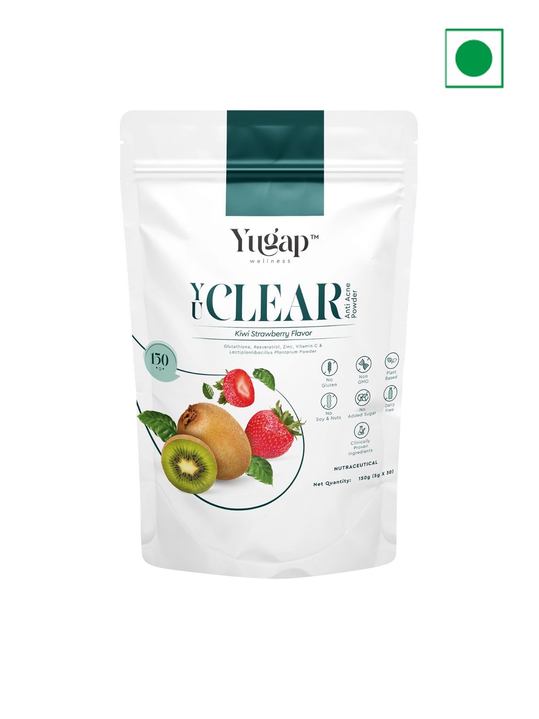 

Yugap Wellness Kiwi Strawberry Flavor Yuclear Anti Acne Powder - 150g, White