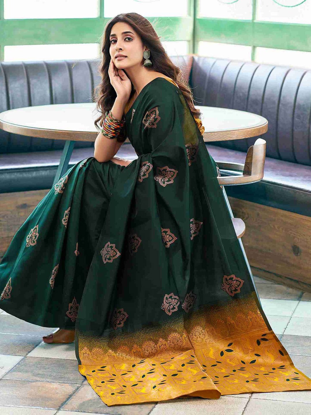 

S.K.C Woven Design Zari Banarasi Saree, Green
