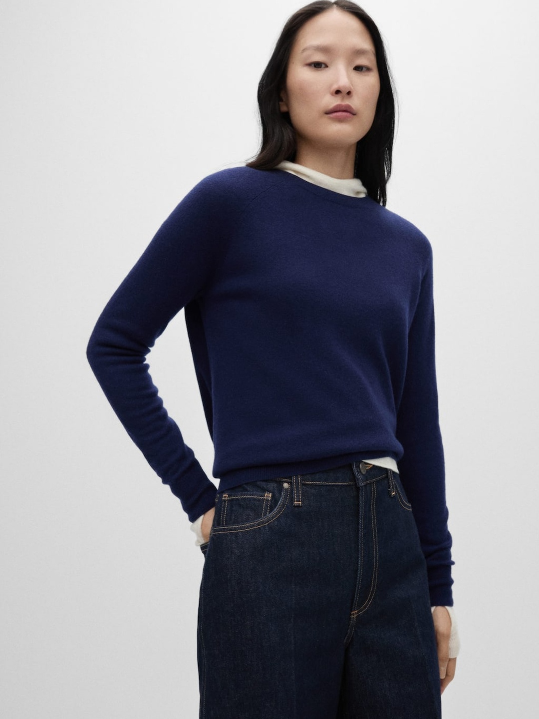 

MANGO Pure Wool Pullover, Navy blue