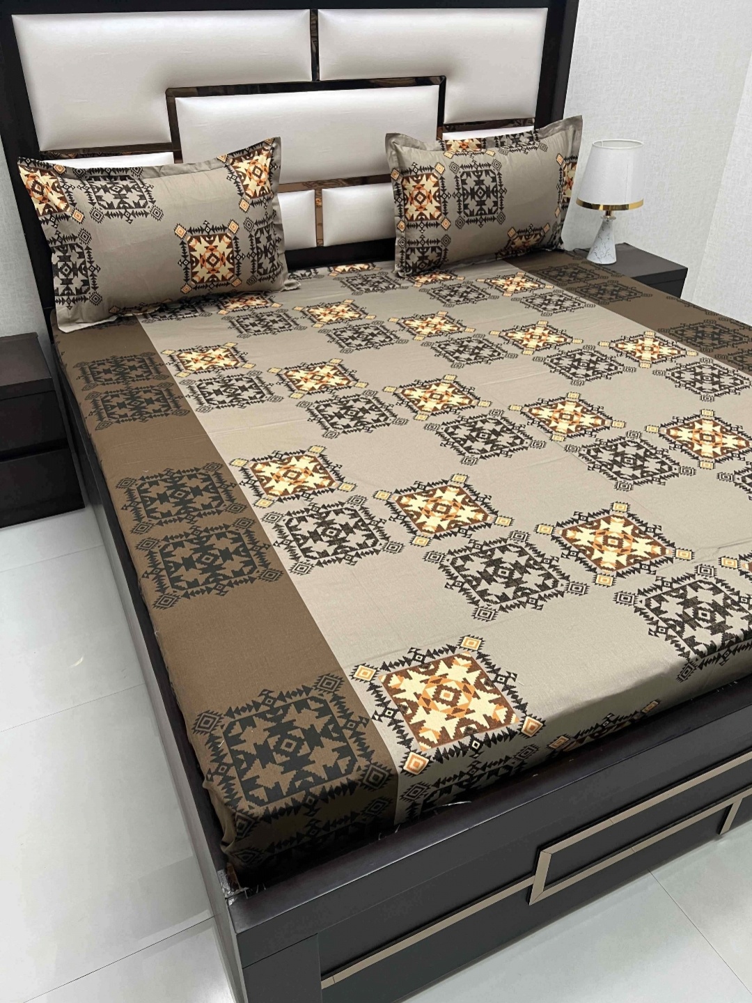 

Pure Decor Cotton Queen Size Double Bed Bedsheet With 2 Pillow Covers 2.28m X 2.54m, Brown