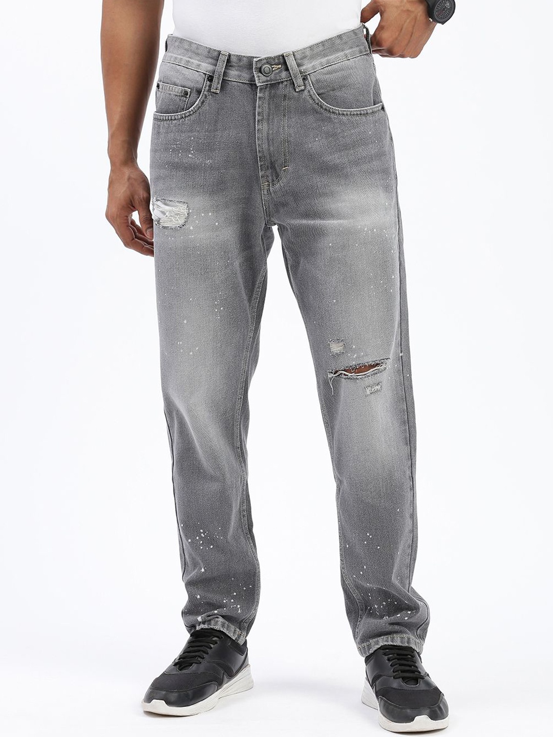 

SHOWOFF Men Comfort Slash Knee Light Fade Cotton Jeans, Grey